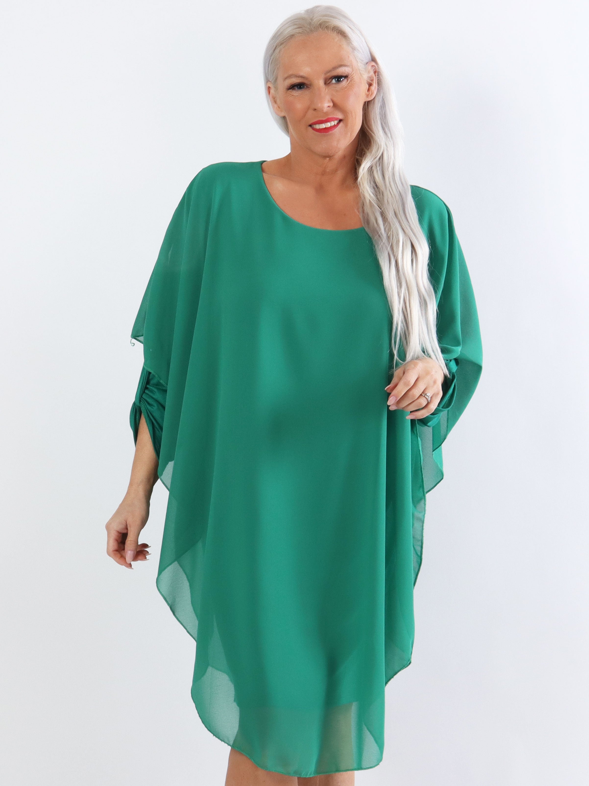 Kenya Long Sleeve - Plus size tunikakjole med chiffonlag